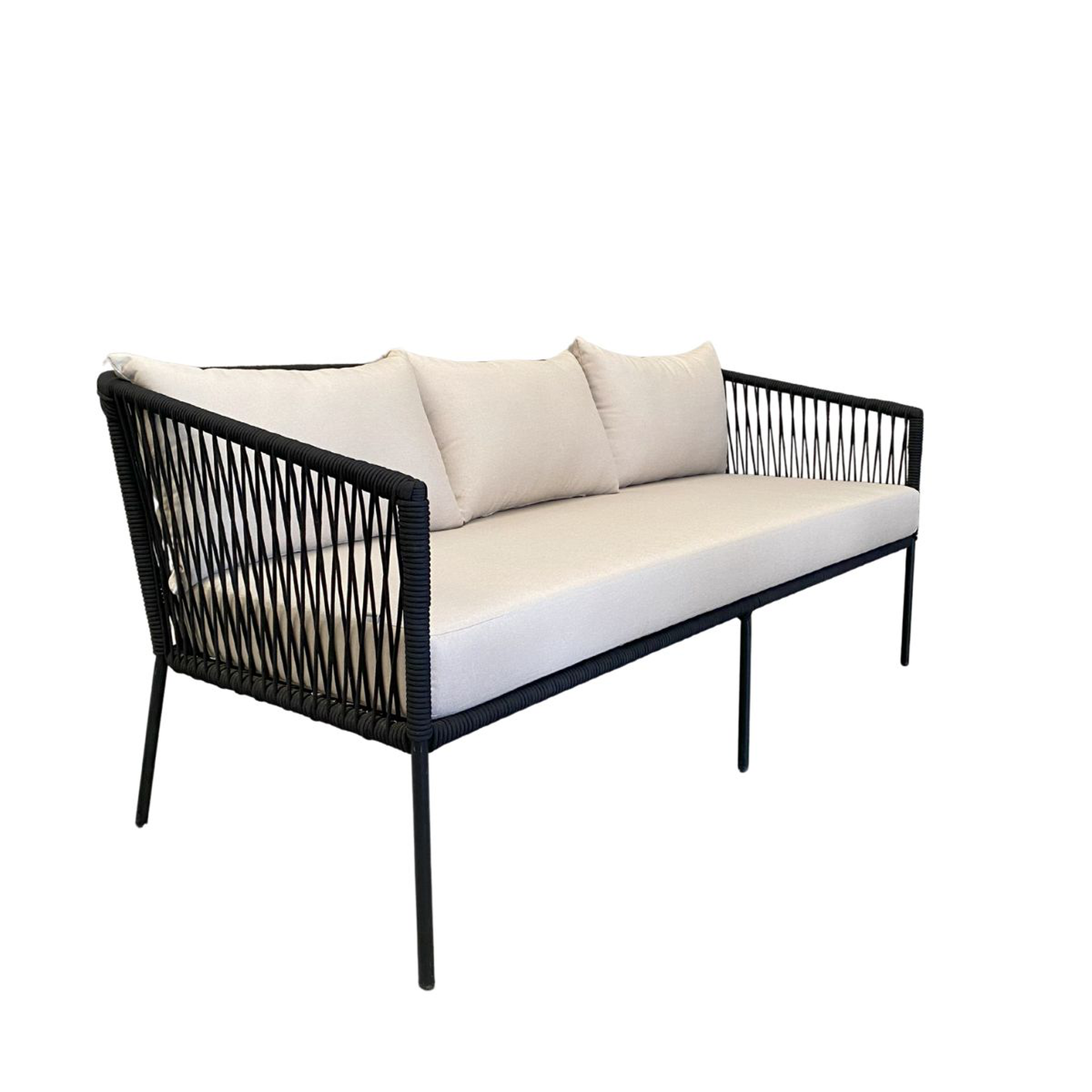 Tequila sofa metal negro cuerda redonda negra plana cojineria curri