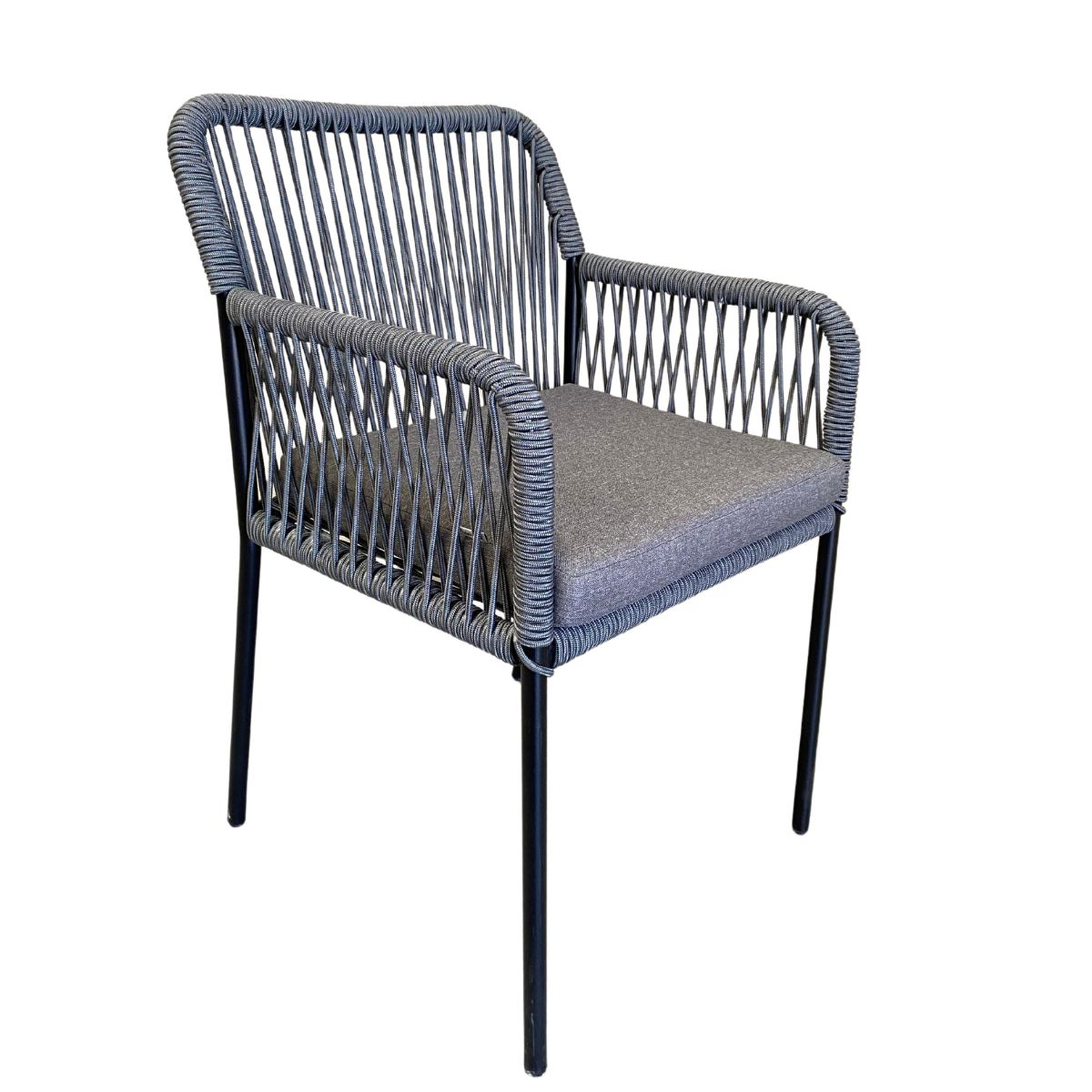 Chapala silla metal negro cuerda gris liso con cojin curri