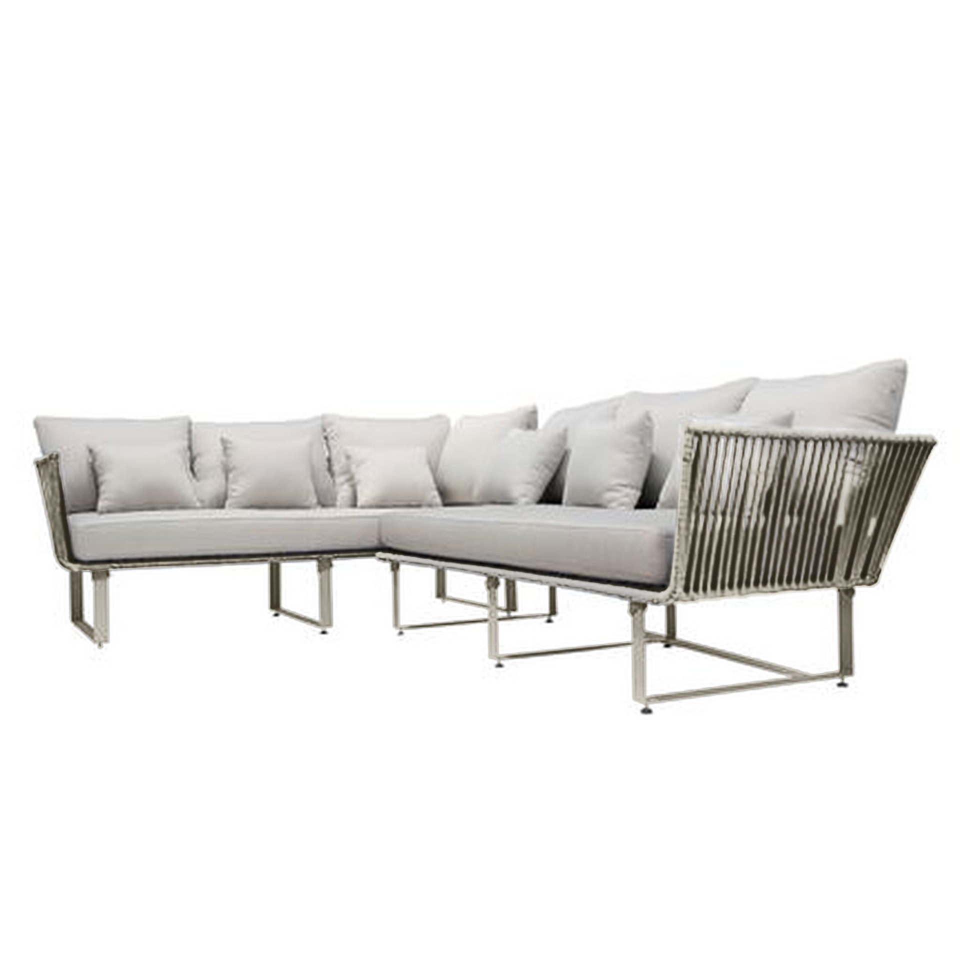 Vallarta sala esquinera metal beige cuerda beige cojineria loneta