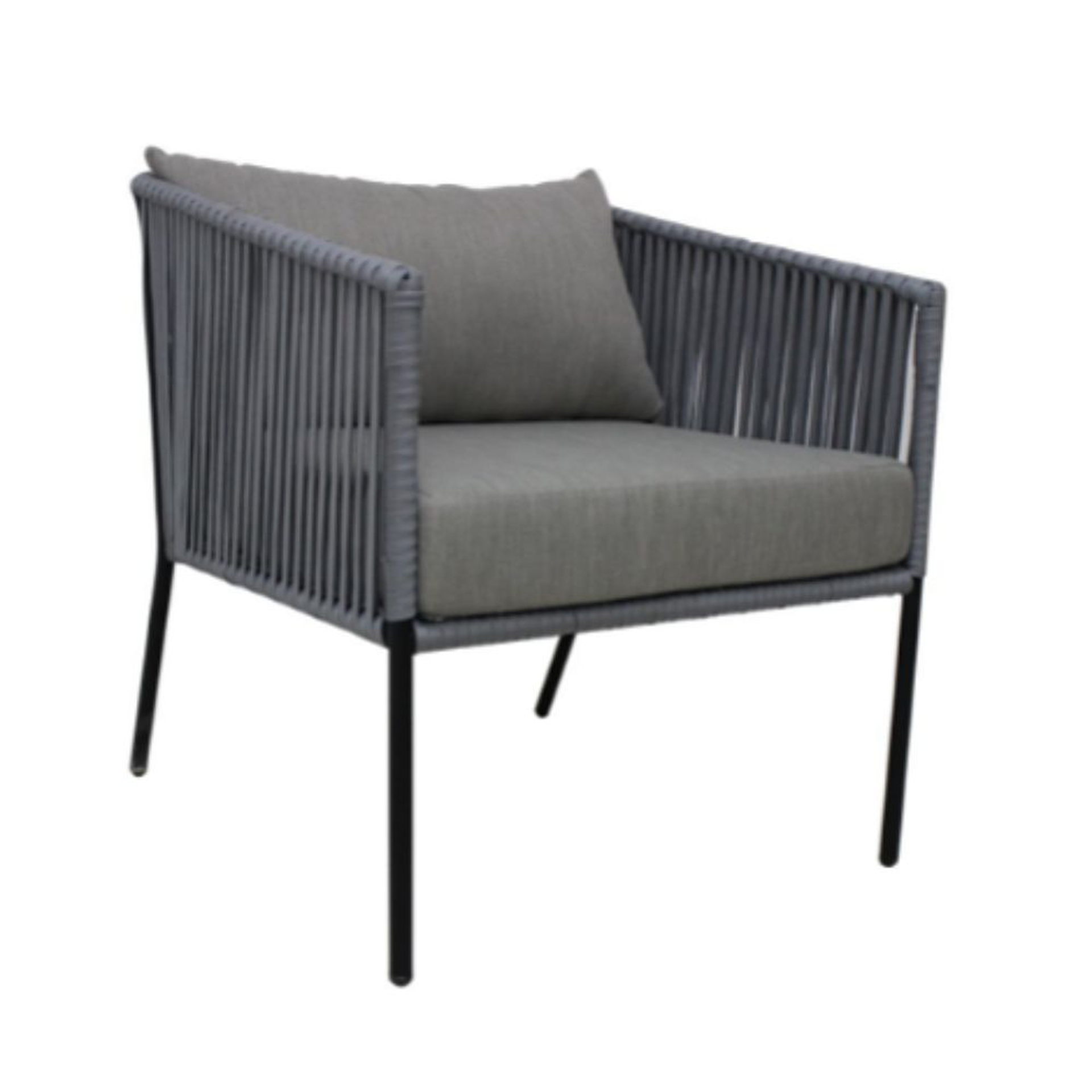 Tequila sillon metal gris cuerda negra cojineria curri