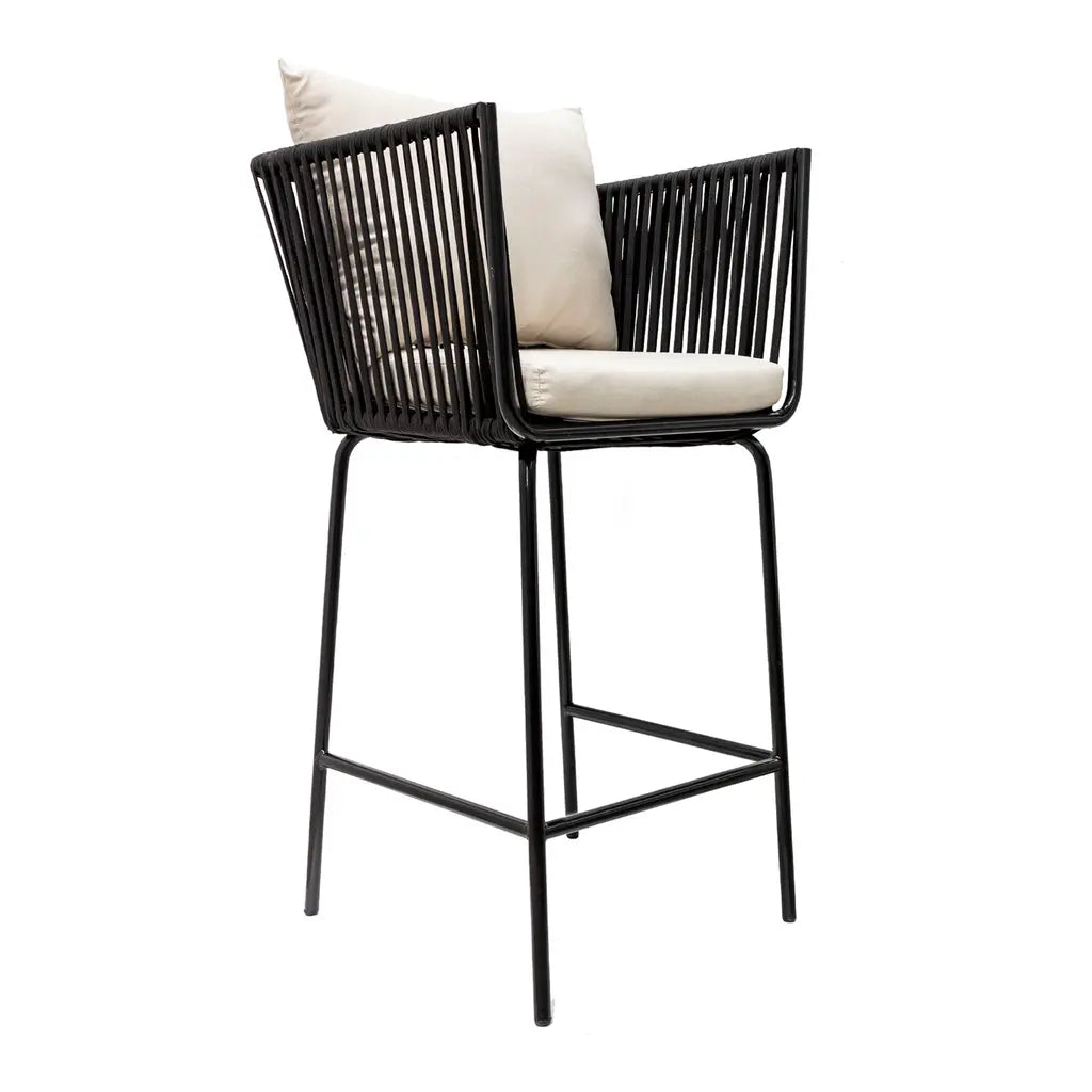 Chetumal banco metal negro cuerda negra cojineria loneta