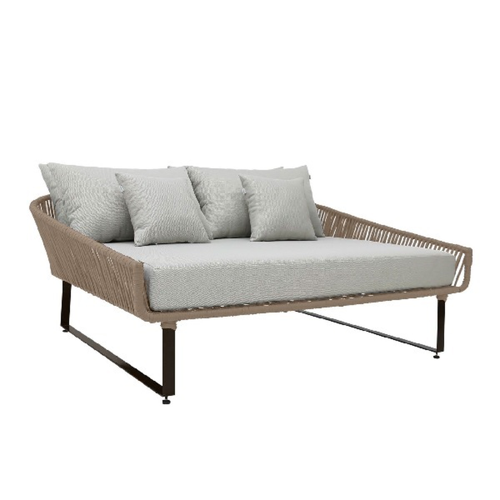 Vallarta cama de dia grande metal negro cuerda beige cojineria tela loneta