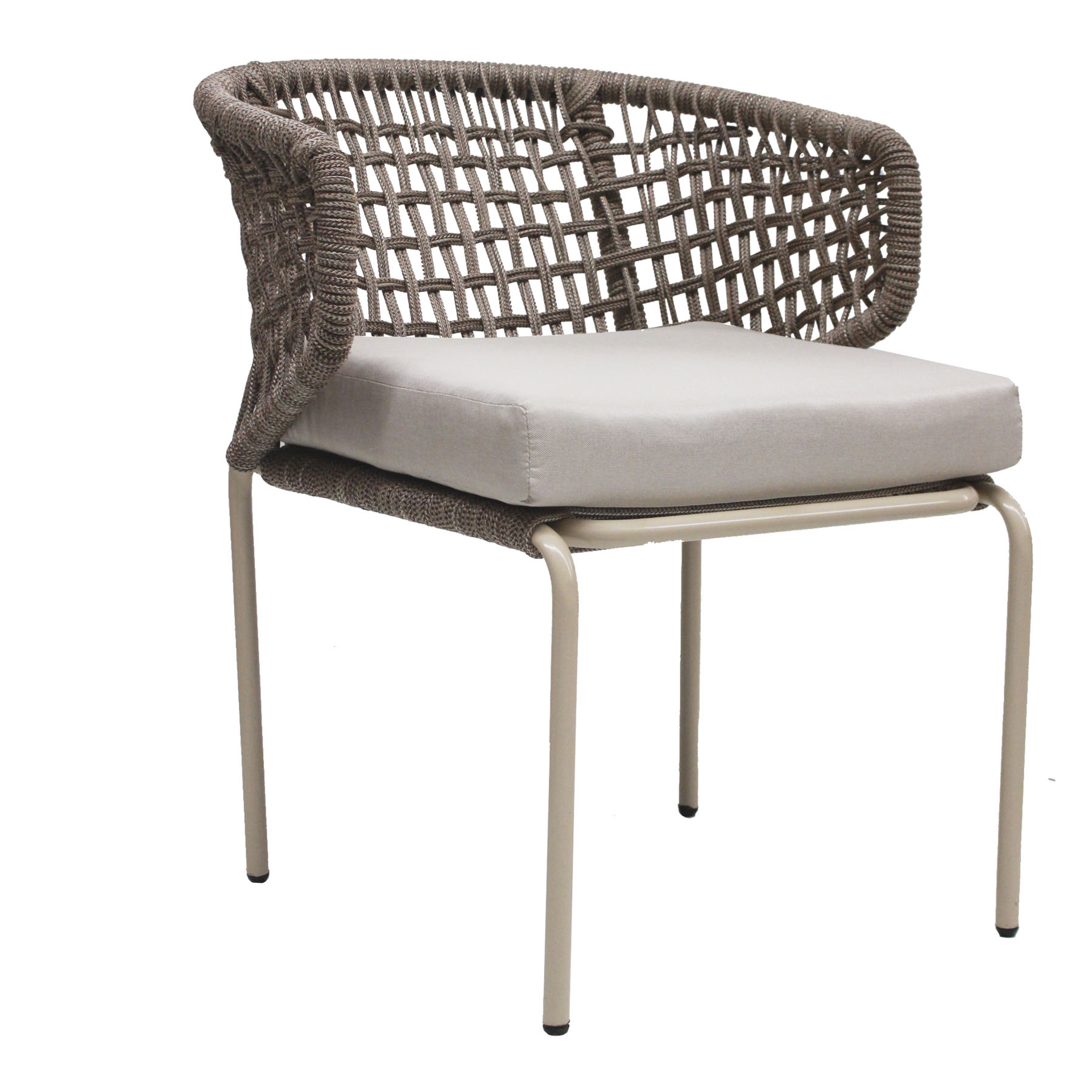 Chamela silla metal beige cuerda beige cojin curri