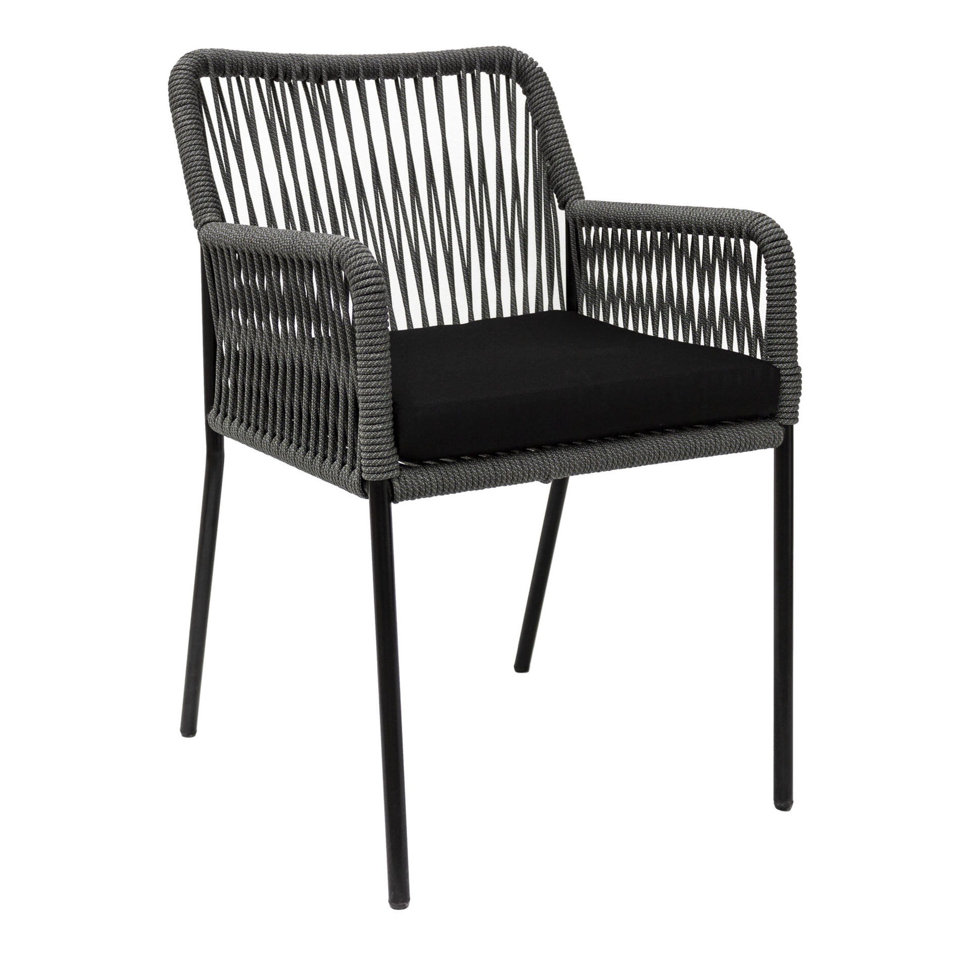 Chapala silla metal negro cuerda gris con cojin loneta