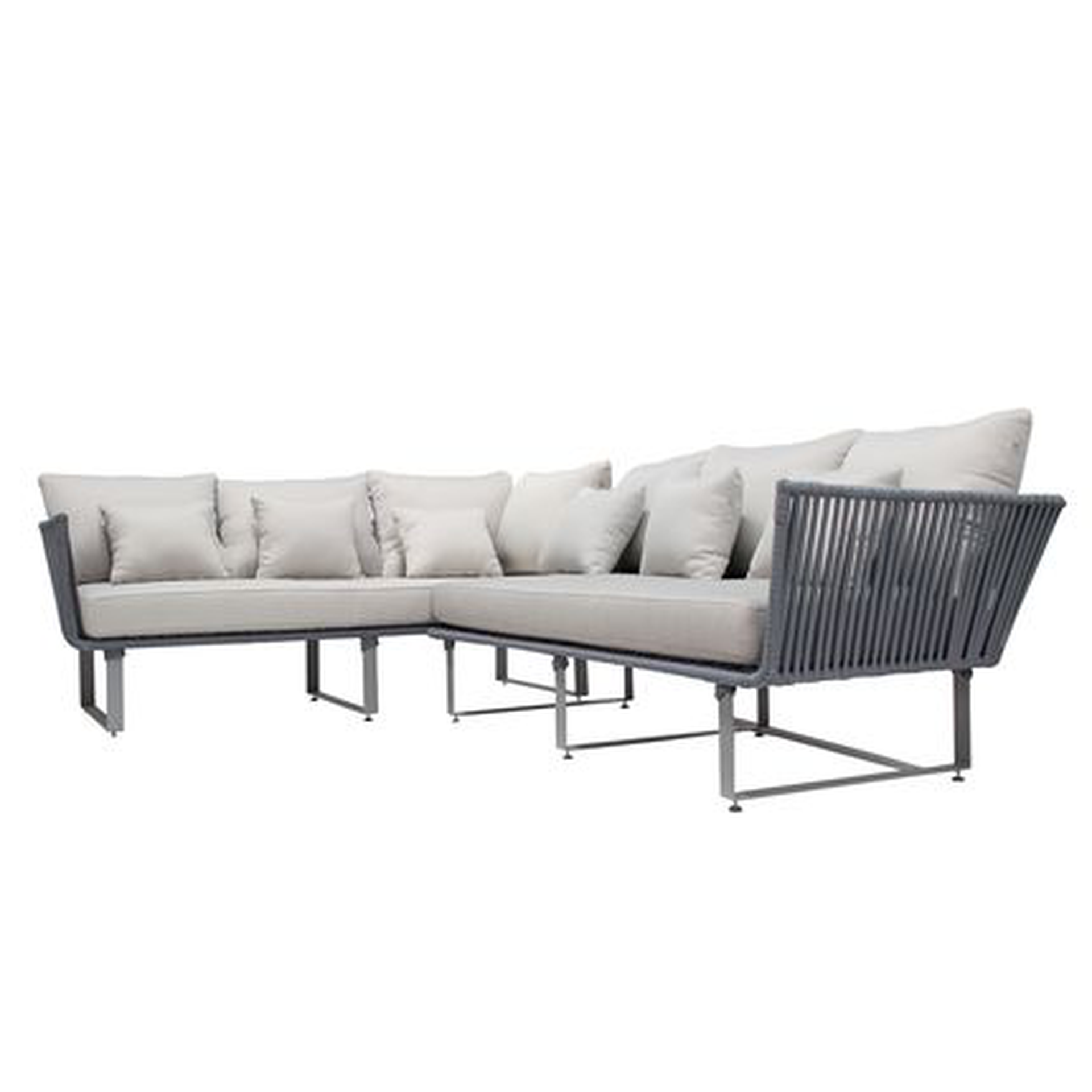 Vallarta sala esquinera metal gris cuerda gris cojineria loneta exterior