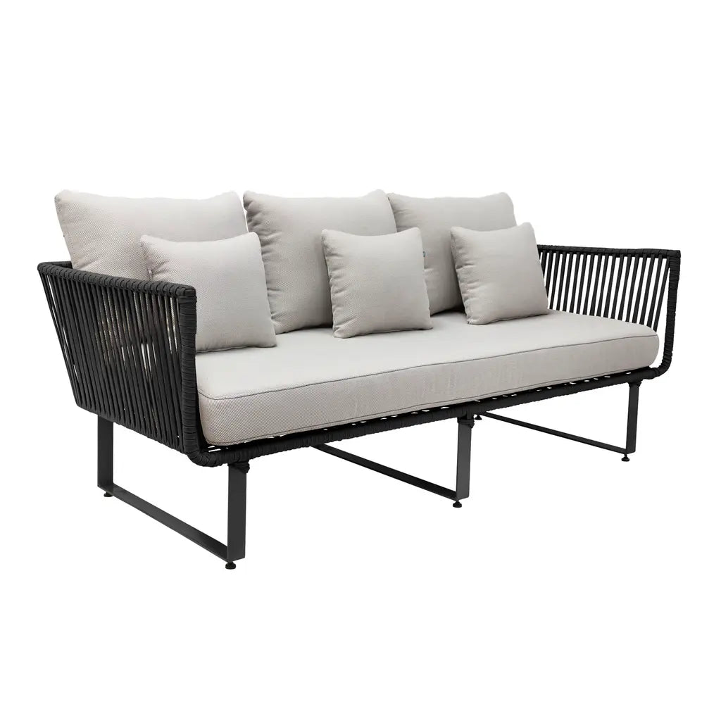 Vallarta sofa metal negro cuerda negra cojineria curri